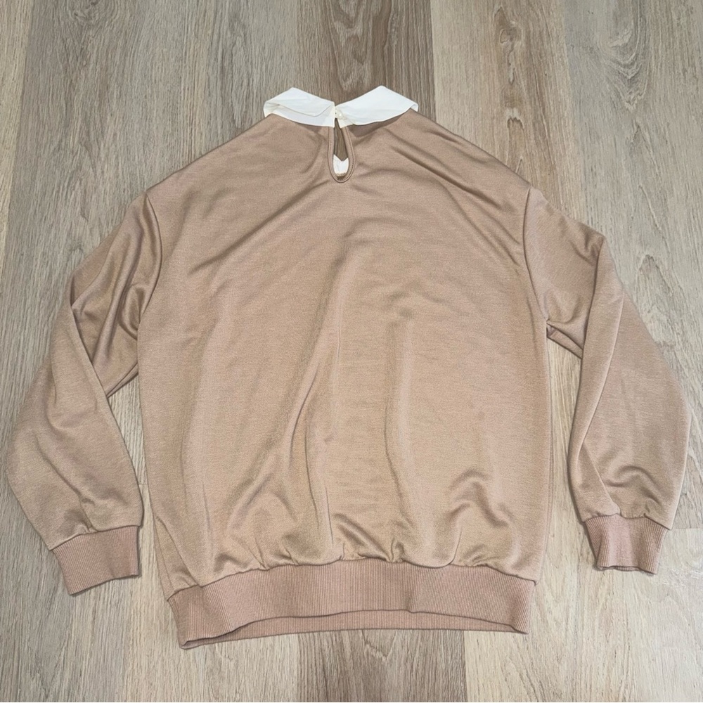 Cést La Vie Paris Tan & White Collared Long Sleeve Shirt by SHEIN - Size XS - Picture 4 of 7
